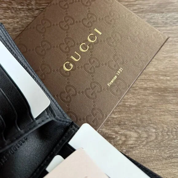 New Gucci Bifold Black Guccissima Leather Bifold Wallet